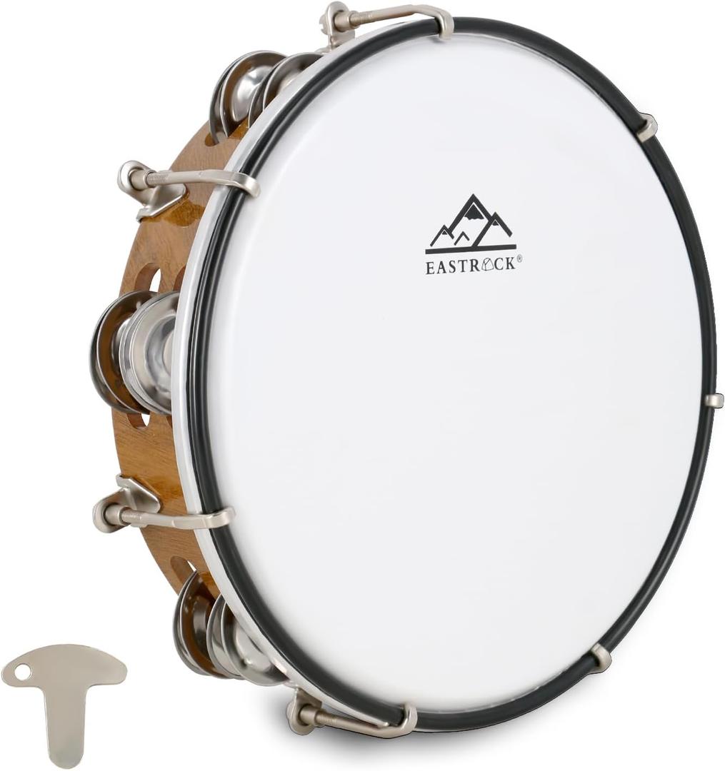 EASTROCK 8 inch Tambourine Adjustable for Adults Hand Held Plastic Tambourines Double Row Metal Jingles Percussion Musical Instrument 8 inch deep