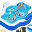 Large Inflatable Swimming Pool for Kids Adults, 121" X 90" X 22" Oversized Thickened Kiddie Pools Family Blow-Up Pool with Pump Seat, Inflatable Pools for Garden, Backyard, Indoor Outdoor Water Party