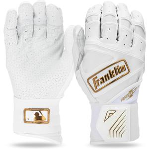 Franklin Sports MLB Batting Gloves - Infinite Powerstrap Baseball + Softball Long Cuff Batting Gloves - Adult + Youth (Adult XX-Large, White/Gold)