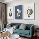 3Pcs Modern Abstract Canvas Wall art Blue White Luxury Gold Graphic Wall Decor Pictures Minimalist Medieval Geometric Poster Prints for Living Room Bedroom Office Home Decoration 16x24in Unframed