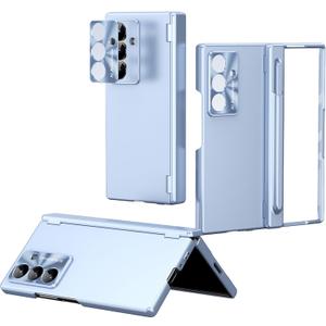Case for Samsung Galaxy Z Fold 7, 4-in-1 Magnetic Hinge Protection Case with Lens Protection, S Pen Holder, and Screen Protector - Compatible with Samsung Galaxy Z Fold 7 5G (Blue)
