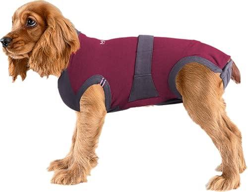MAXX Dog Recovery Suit  Breathable, Cozy Post-Surgery Suit for Wounds  E-Collar, Cone Alternative (Ruby Red Grey, M)