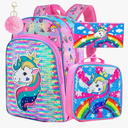 3PCS Kids Backpacks for Girls, 16" Little Kid Preschool School Bookbag and Lunch Box - Unicorn/Mermaid/Flamingo