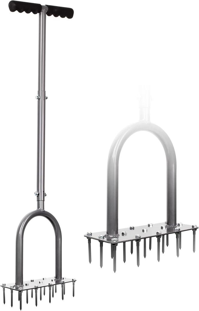 Walensee Lawn Aerator Spike Metal Manual Dethatching Soil Aerating Lawn with 15 Iron Spikes, Pre-Assembled Grass Plug Aerator Tools for Yard, Lawn Aeration, Garden Tool, Revives Lawn Health, Patented