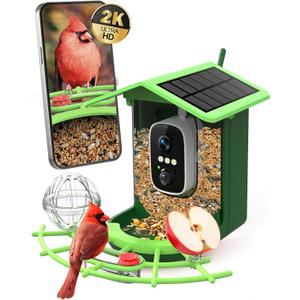 Bird Feeder with Camera Outdoor Solar Smart Bird Feeder with Camera Wireless B-ird Houses for Outside Garden - 2K Video Live AI Recognition Visible Window Auto Capture