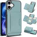 for iPhone 17 Wallet Case, 2-in-1 Detachable Phone Case, Card Holder RFID Blocking, Fashionable Faux Leather Card Slot & Folding Design (Blue)