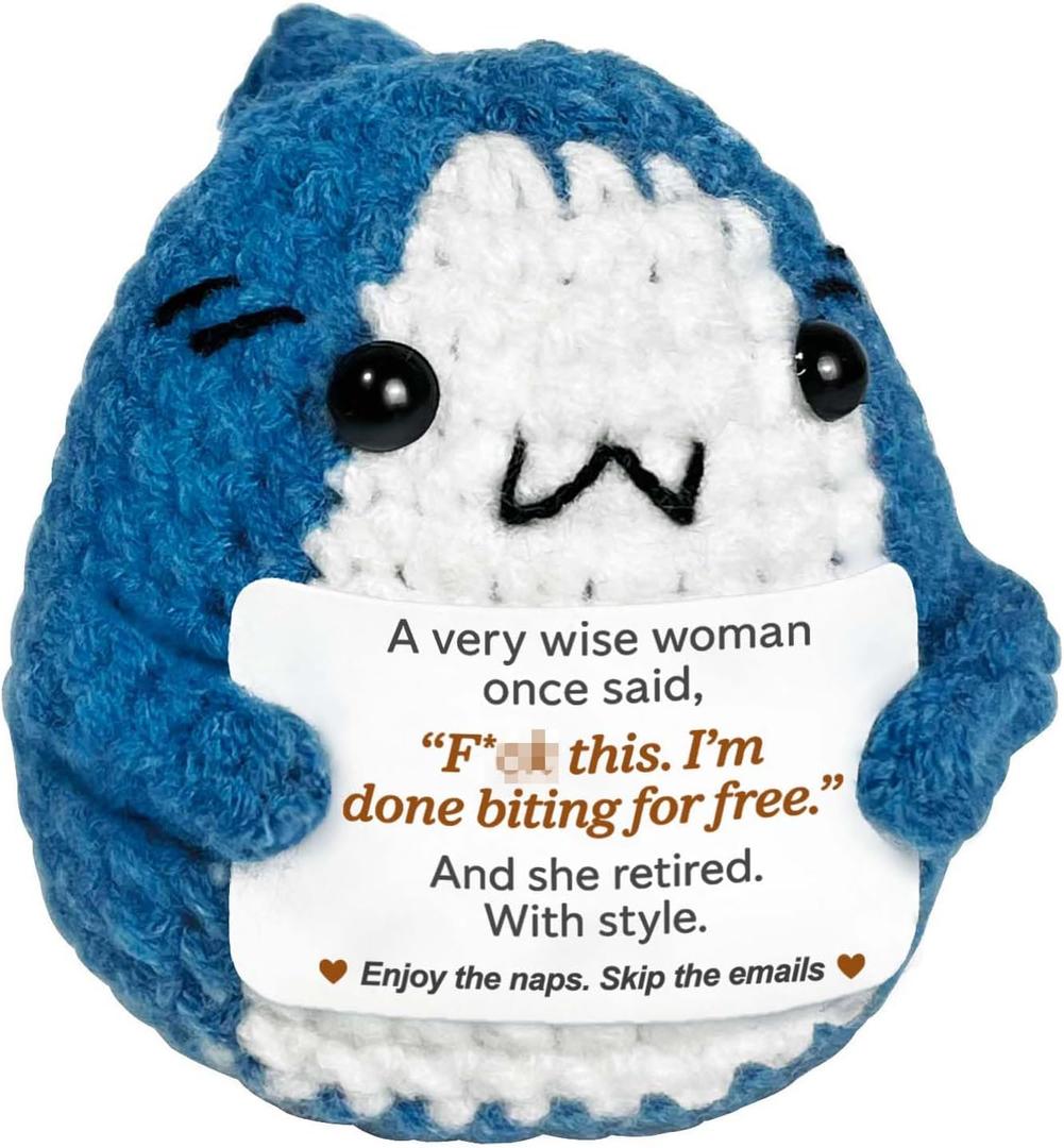 2 x Funny Retirement Gifts for Women, Cool 2025 Retired Gift Ideas for Coworker Female, Farewell Happy Retirement Gifts for Colleagues Work Friends,Crochet Shark with Card