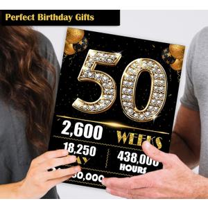 2 x Jumbo 50th Birthday Card for Women Men, Happy 50th Birthday Party Decorations for Her Him, Black Gold 50 Year Old Birthday Card, Double-Sided with Two Stickers