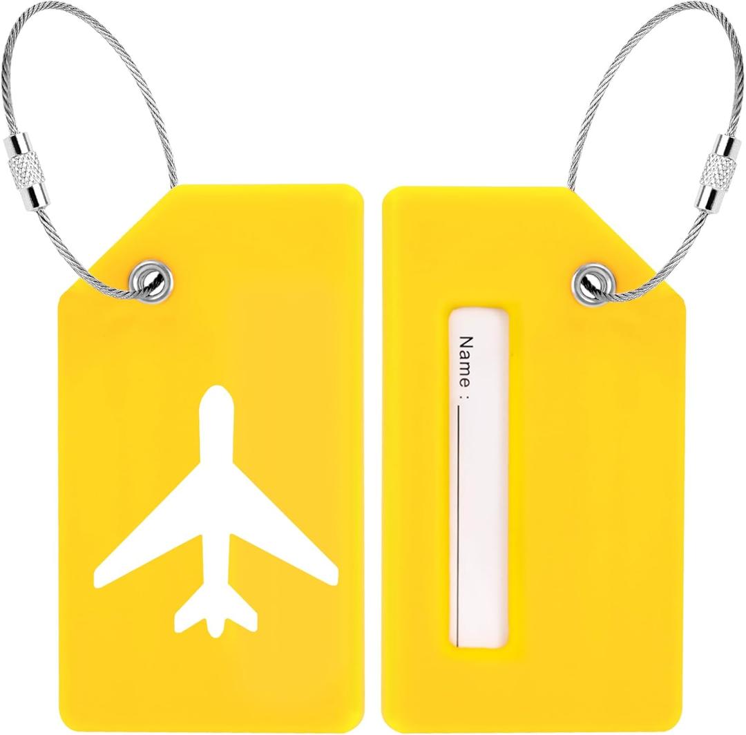 7 x VGOODALL 2PCS Yellow Luggage Tags, Silicone Privacy Cover ID Labels with Name ID Card & Metal Wire Loop Handbag Identifier Tags for Women Men Party Birthday Gift 2" x 3.5"