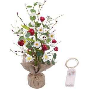 17.7" Daisy Heart Table Tree Decorative with Red Heart Floral Berry, 20 LED Light UP Small St Patricks Day Trees for St Patricks Day Party Home Table Centerpiece Spring Decor (1 Pcs)