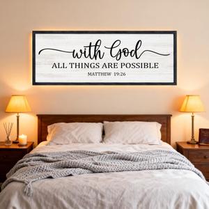 With God All Things are Possible Framed Wall Art, 40''15'' Black Positive Religious Rustic Bible Verse for Christian God Jesus Christ Prayer, Holy Horizontal Inspirational Catholic Scripture Decor
