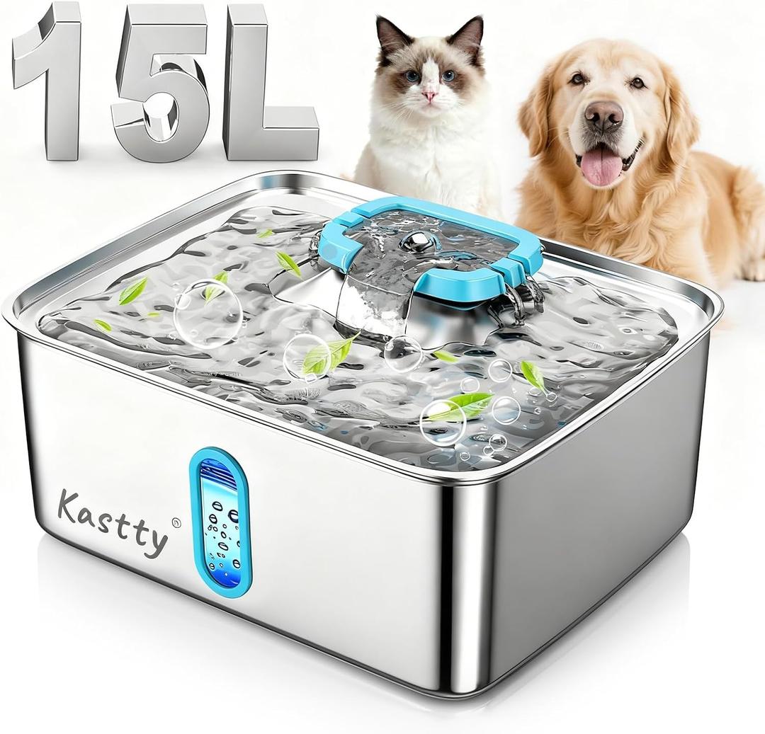 Kastty 15L/3.96 Gal Large Capacity Dog Water Bowl Dispenser,Stainless Steel Dog Water Fountain Quiet LED Light Triple Filtration Dog Water Bowl, Automatic Pet Water Fountain Easy Cleaning(FS78,Blue)