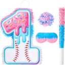 Soulchen Ice Cream Drip Baseball Piñata Party Decorations 15.7” x 11“ Number 1 Piñata with Bat Stick Blindfold and Confetti Ice Cream Drip Sport Themed Birthday Party Game Supplies
