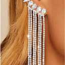 Long Sparkly Rhinestone Wave Shape Dangle Earrings for Women,Crystal Statement Drop Dangling Earrings,Lightweight Chandelier Jewelry for Wedding Party Prom Evening