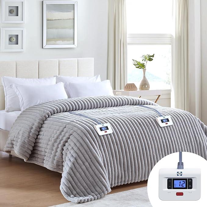 Sealy Electric Blanket Queen 84"*90",Super Cozy Faux Fur to Sherpa Reversible Heated Blanket Queen Size with 10 Heating Levels & 1-12 Hours Auto Off Overheating Protection Machine Washable, Gray