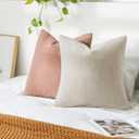 2 x SINYASAN Mustard Fall Chenille Throw Pillow Covers 18x18 Inch Set of 2, Green Soft Velvety Pillow Covers Colorful Square Fuzzy Cushion Covers for Boho Farmhouse Living Room Bed Neutral Decor