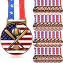 30 Pieces Patriotic Medals Gold Medals Bulk Trophy with Neck Ribbons Spirit Medallion with Stars Stripes American Flag for Sports Trophy Participation Winner Gift
