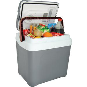 Koolatron Electric Portable Cooler Plug in 12V car Cooler 25 L (26 qt), No Ice Thermo Electric Portable Fridge for Camping, Travel Road Trips Trucking with 12 Volt DC Power Cord, Gray/White.