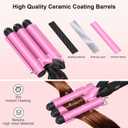 Three Barrel Curling Iron 1 Inch, 2 Heat Settings 320F/410F, Ceramic Triple Hair Waver for Beach Waves, Dual Voltage 110-240V, Auto Shut-Off, Glove Included, Pink