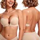 YANDW Low Back Bra with Clear Straps and Back Deep V Plunge Push Up Low Cut Bras Underwire Add Two Cup Size: 32D (Beige)