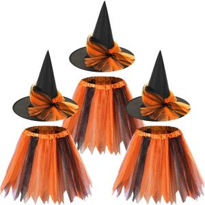 Handepo 3 Pcs Halloween Tutu with Witch Hat Halloween Witch Costume Set for Women Adult Party Favors Skirt(Orange and Black)