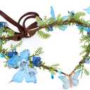 MOSTORY Handmade Fairy Butterfly Crown - Elf Flower Hadpiece Elven Headband for Women s Spring Wedding Maternity Shoot (Blue)