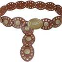 Bawnhaw Western Chunky Wide Disc Belt for Women Boho Hollow PU Leather Waist Cowgirl Belt for Dresses Jeans with Metal Buckle