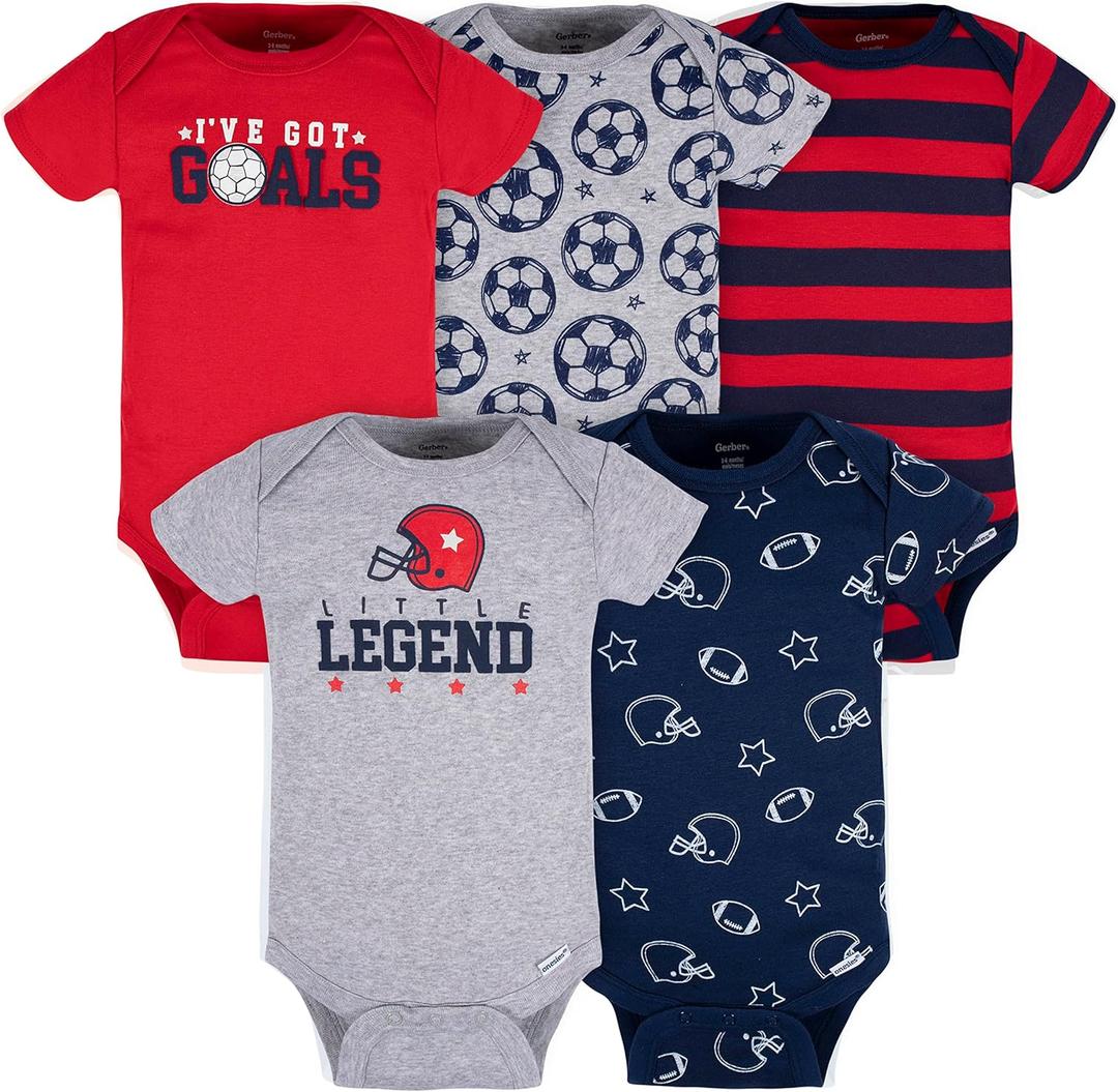 Gerber Baby-Boys 5-pack Short Sleeve Variety Onesies Bodysuits (0-3 Months, Sports Blue)