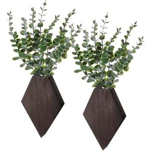 Chunful 2 Pcs Wooden Wall Planter Decor Hanging Fake Plants Greenery Flowers Holder Vase Boxes for Wall Farmhouse Bohemian Living Room Bedroom Kitchen Office Indoor Decoration (Brown)