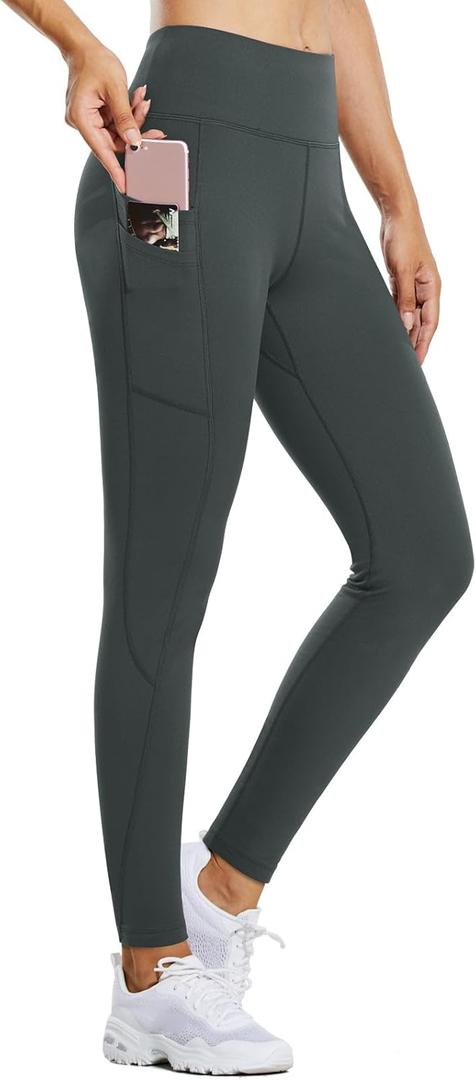baleaf Women's Fleece Lined Leggings Water Resistant Thermal Winter Warm Tights High Waisted with Pockets Running Gear (Small, A-grey-27)