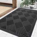 Smiry Front Door Mat Outside Entrance, Heavy Duty Outdoor Indoor Natural Rubber Doormat, Non Slip, Trap Dirt and Moisture, Easy Clean, Low Profile Patio Porch Entryway Mat, 35x23, Black