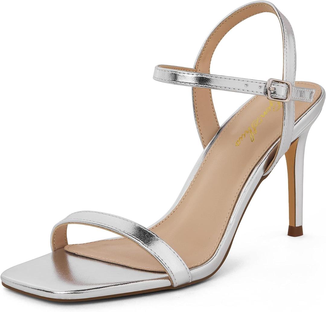 GENSHUO Women’s Strappy High Heeled Sandals 3 Inch Square Open Toe Stiletto Heels Slingback Shoes with Ankle Strap for Wedding Party Chic and Sexy (Gray)