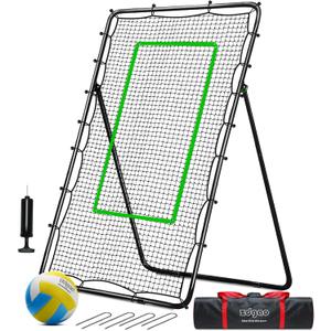 Zdgao 4x7ft Rebounder Net - Volleyball, Baseball Skills Trainer with Bungee Cords, Carry Bag and Neon Target, 5 Adjustable Angles