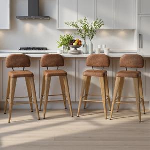 Counter Height Bar Stools Set of 4, Bar Stool with Soft Cushion Low Backrest Modern Barstools for Kitchen Island or Bar, Walnut, 26 Inch