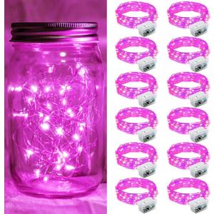12 Pack Pink Fairy Lights 7Ft 20 LED Twinkle String Lights 3 Modes Battery Operated Waterproof Firefly Starry for Mason Jar Party Wedding Christmas Valentines Day Table Centerpieces