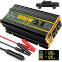 1000W Power Inverter 12V to 110V for Vehicles/Truck/Car/Laptop, 1000 Watt Car Power Inverter with Cigarette Lighter/LED Display/100A Battery Cables/2 AC Outlets/2 USB Port, Surge 2000W Car Inverter (12V-1000W-Modified Sine Wave)