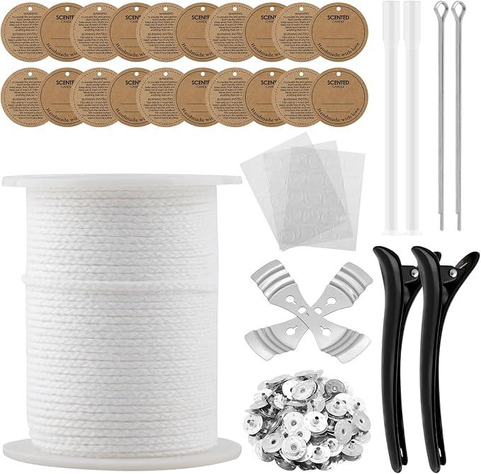 Candle Wick Kit for Candle Making, 200 Ft 24 PLY Candle Wick Roll Kit, Cotton Braided Wick Spool with Candle Making Tools for Candle DIY Craft Making