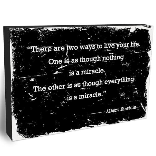 Black Inspirational Wooden Block Sign-4"x6" There Are Only Two Ways To Live Your Life Block Plaque Tabletop Decor-Rustic Vintage Wood Sign For Friends Family-Home Office Desk Favors & Supplies-A30 Pack Of 3