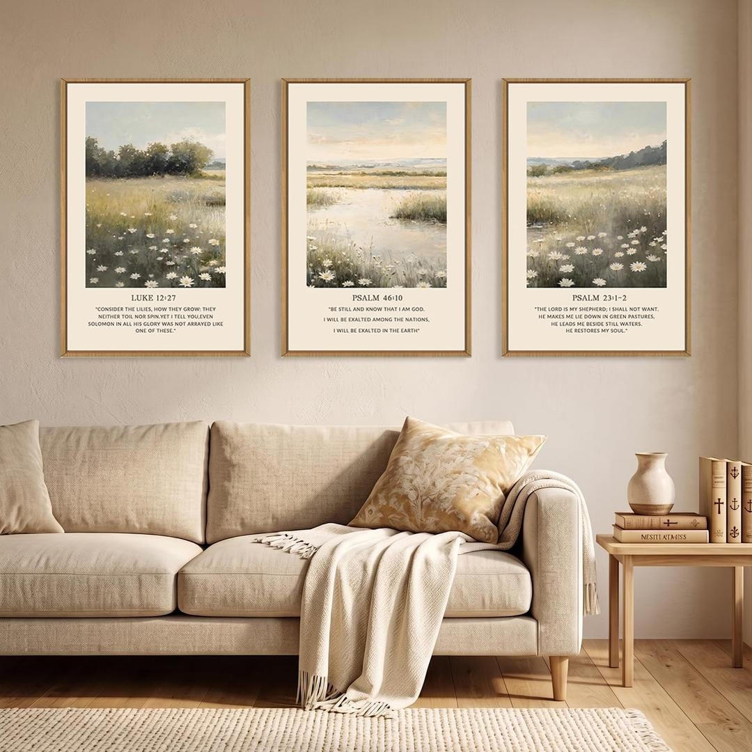 Large Christian Scripture Framed Canvas Wall Art,Vintage Bible Verse Wall Decor,Jesus Religious Art Prints,Nature Floral Landscape Artwork for Living Room,Bedroom,Church -16"x24"x3