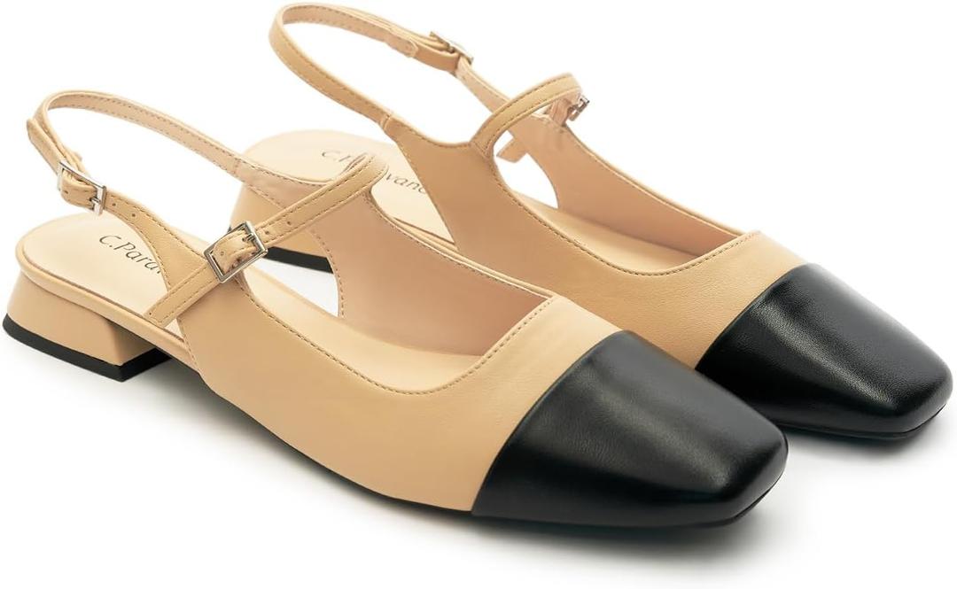 C.Paravano Women's Square Toe Slingback Block Heel Sandals, Size 38.5
