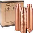NORMAN JR, Copper Water Bottle 1L - Gift Box of 3, Plain 2, Hammered 1, an Ayurvedic Vessel Made of Pure Copper - Helps You Drink More Water With Many Health Benefits