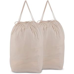 MCleanPin Washable Laundry Bags with Handles,140L Dirty Clothes Storage Bags for Laundry Hamper and Basket with Liner in College Dorm Travel, 2 Pack (Beige), Large