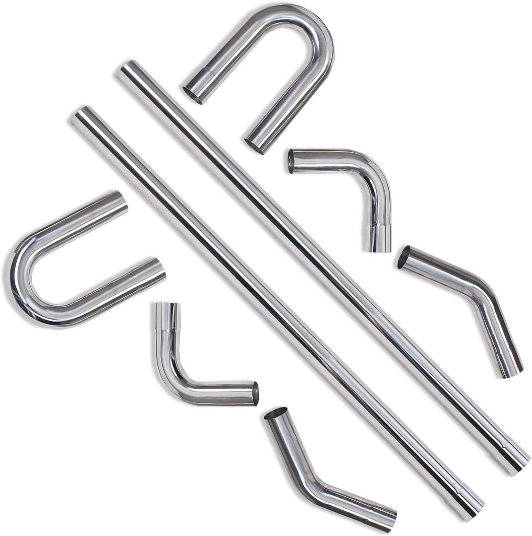 2.5''Inch DIY Custom Mandrel Exhaust Pipe Tube Pipe Intercooler Pipe,48''Straight Pipe,2.5''OD Straight&Mandrel Bend Pipe(45/90/180 Degree) Kit,Polished T304 Stainless Steel-8PCS