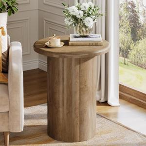 Tribesigns Round Side Table for Living Room, Farmhouse Small End Table with Fluted Base, 20-Inch Rustic Brown Nightstand, Accent Furniture for Small Space Bedroom Apartment, 19.69 inches x 19.69 inches x 23.82 inches