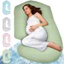 PILLANI Pregnancy Pillows for Sleeping 57-Inch Maternity Pillow for Pregnant Women with Removable Washable Cover Support for Back, Belly, Neck, Legs, and Hips V C U Shaped Full Body Pillow (Cooling Green)