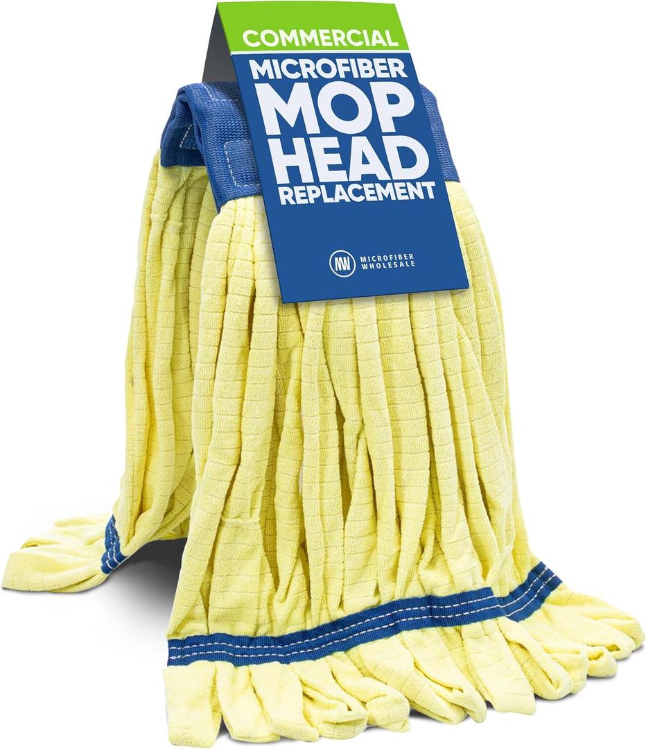 Commercial Mop Head Replacement 1 Pack Large Yellow Microfiber Tube Mop (18 oz.) | Industrial Wet Mops | Washable Refill, Reusable, Heavy Duty, Looped End Mopheads | Hardwood, Concrete