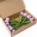 Purple Faux Tulips Real Touch (20 Pcs) - 13.5 Inch Premium PU Artificial Flowers for Valentine's Day, Spring & Easter Home Decor, Wedding Bouquet