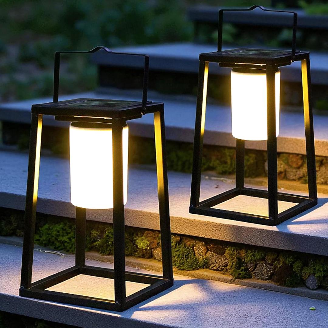 TRIROCKS Set of 2 Outdoor Solar Lantern Portable Brightness LED Nightstand Lantern Portable Solar Lamp IP44 Waterproof Touch Control Outdoor Table Lamp Cordless Lights for Patio Walking Camping Garden