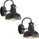 7in Dome Motion Sensor Outdoor Barn Light Wall Mount Dusk to Dawn Exterior Small Gooseneck Lightinging Fixture Black Garage Gooseneck Porch Wall Sconce 2 Pack Farmhosue Barn Lights Outside