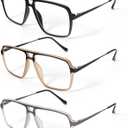 MMOWW 3 Pack Retro Aviator Reading Glasses for Men Women Square Blue Light Blocking Readers Spring Hinges